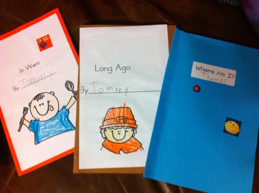 A few of T's handmade books from school. His class makes about one new one per week depending on the curriculum and/or special holidays upcoming.