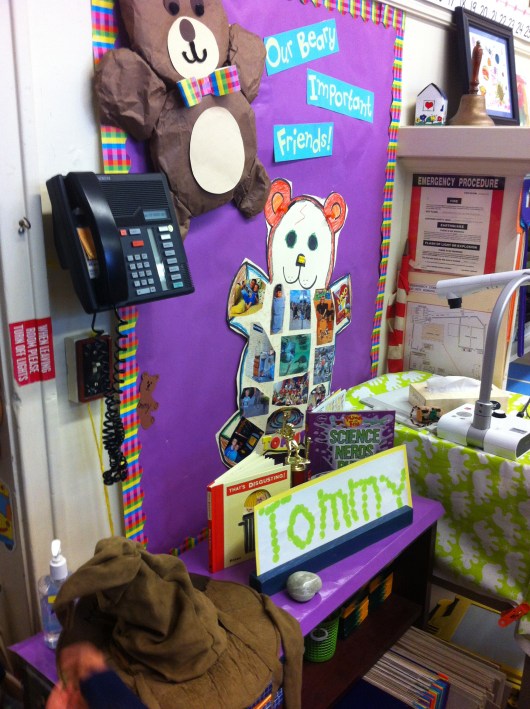 T's special shrine for the week inside his classroom.