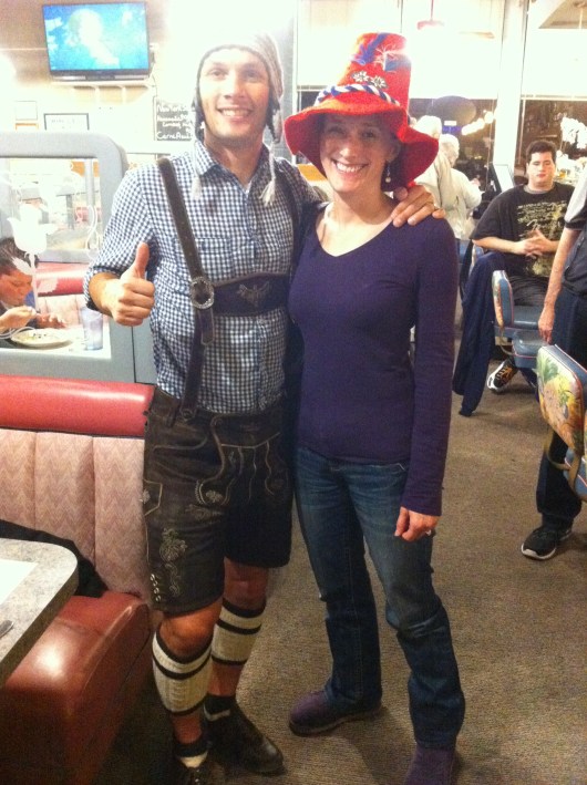 Our festive friends! I wasn't kidding about the costumes, RMT'ers! Check out what C's friends showed up in when meeting us for Rick & Brian's German Night a few weeks ago! 