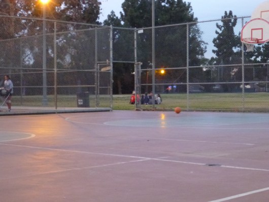 The kids gathered up at their first basketball practice.