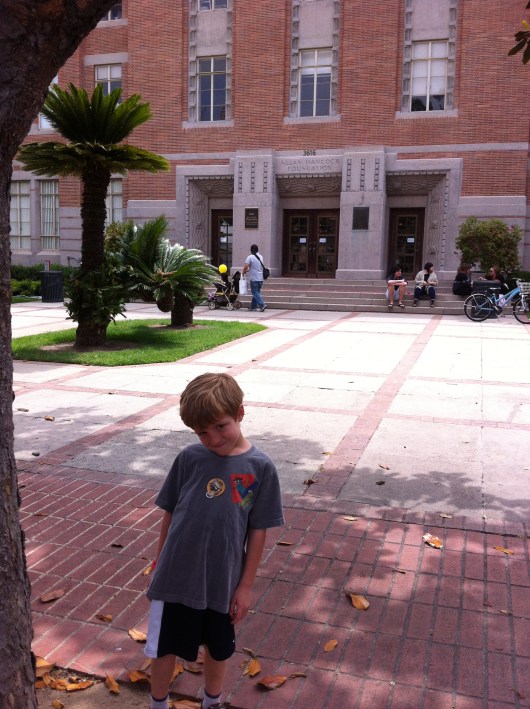 T in front of my former workplace at USC's campus. Memories!