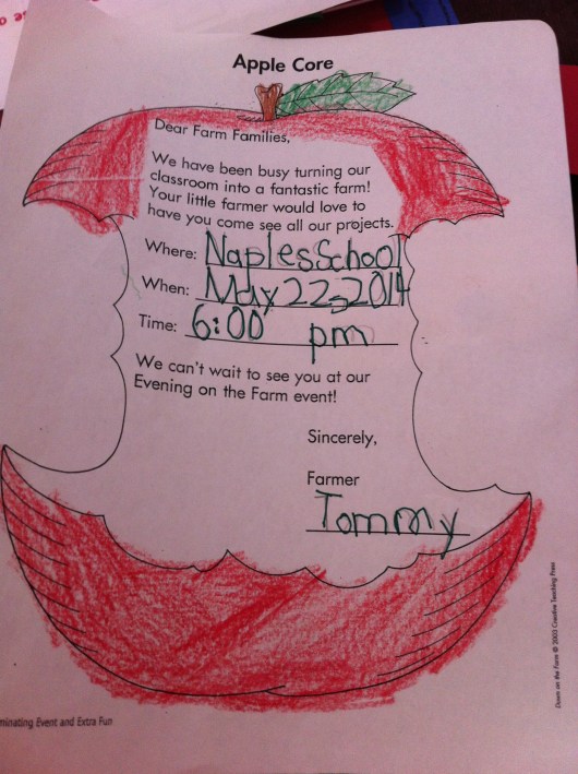 Our personal invitation to T's Kindergarten Open House 2014.