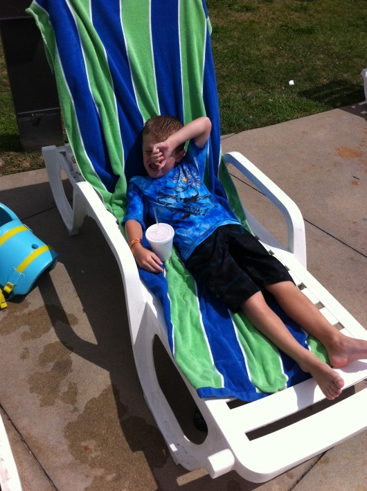 T is full-up after devouring his yummy lunch at Buccaneer Bay. 