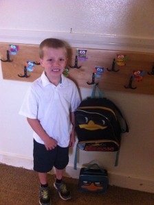 Hanging up the backpack.