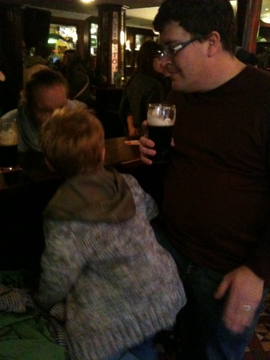 T chatting up the locals in The Quays Bar, Dublin.