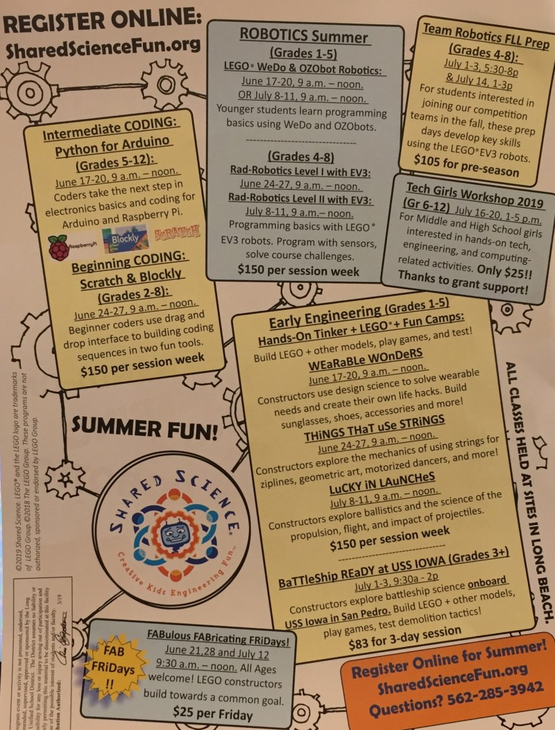 Shared Science Summer Camps are out now! See flier and website for details.